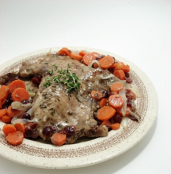Honey Glazed Porkchops with Veggies in a Marsala Wine Reduction