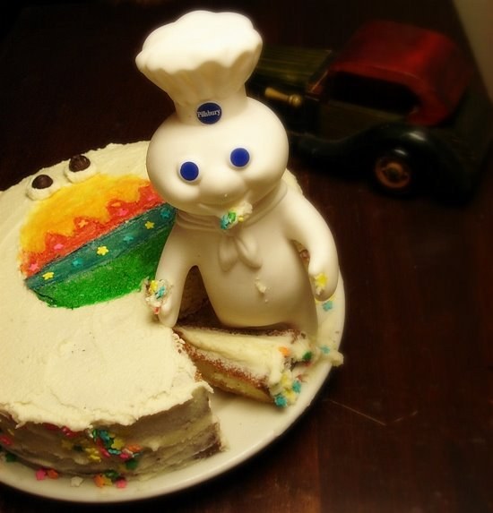 Mr. Egg Easter Egg, the Lemon Custard Cake with Vanilla Cream Frosting, is the Pillsbury Doughboy's Latest Victim